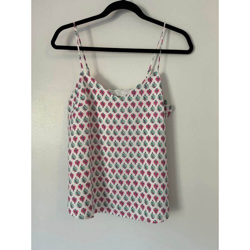 J. Crew Floral Print Mint Green & Pink V-Neck Spaghetti Strap Slip Tank Size 4